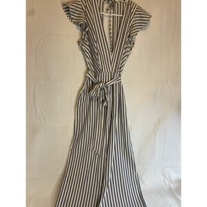 Women's Large White Blue Striped Jumpsuit Romper GUC Wide Leg